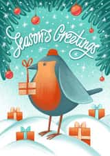 Season's greetings card with bird created by Katya Usova