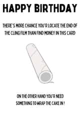 Notoriously difficult task of locating the end of cling film Birthday card. created by Jan Munro