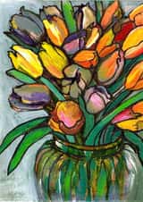 The Joy of Tulips, tulips in a glass vase. Blank for your message created by Plant Based Paintings
