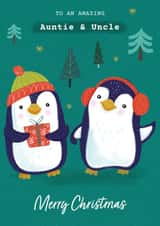 Cute Christmas Card - For Auntie & Uncle Xmas - Penguins created by Dalia Clark Design