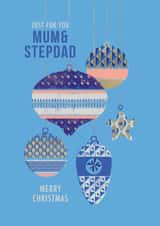 Mum and Stepdad decorated baubles Christmas card created by Rebecca Prinn