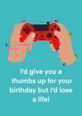 Teen gamer PlayStation funny birthday card created by Julie Costello