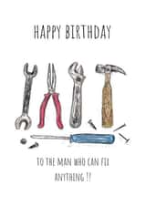 Classic Birthday Card - The Man Who Can Fix Anything - Tools created by doodlepuds