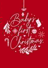 Baby’s first Christmas bauble Christmas card in red created by The Girl Next Draw Cards