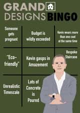 Funny Grad Designs Bingo New Home Card - Kevin McCloud - Budget Is Wildly Exceeded created by George Draws Design