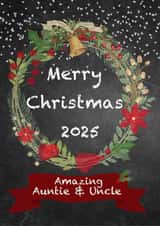 Merry Christmas Amazing Auntie and Uncle festive wreath 2025 card created by Kerrylovescards