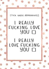 Rude Tick Box Anniversary Card / Valentines Day Card - Polka Dots - I Really Fucking Love You created by Esther the Sketcher