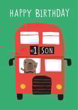Son bear on bus birthday card created by Dawn Machell
