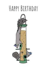 Squirrels on Bird Feeder Birthday Card  created by Send Salutations