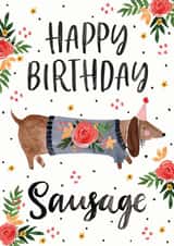 Floral Happy Birthday sausage dog card created by Making Meadows Ltd