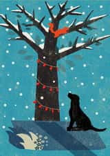 Winter Dog under the tree Christmas Card created by Rocket68