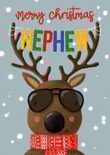 Cute - Festive - Merry Christmas Nephew - Nephew - Kids - Reindeer - Cool - Merry Christmas Card created by Nicola Watson