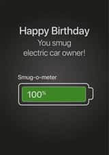 Electric Car Smug Birthday card created by Rosewood Design