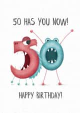 Funny 50th Birthday Age Milestone Number Monsters, 50 has you now created by Lanther Black