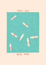 Surfing in the ocean card created by Lydia Ellen Greaves