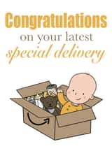 Amazon inspired "new baby" card for online shopping fans and new parents created by Karentoons