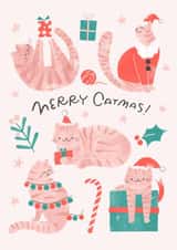 Merry Catmas - Pun - Pets - From the Cat - Cute - Traditional - Festive - Furry Friends - Merry Christmas Card created by Inku Goods