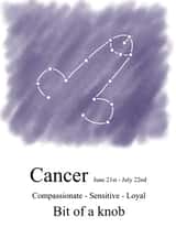 Cheeky zodiac-themed birthday card for a Cancerian created by Shore Designs