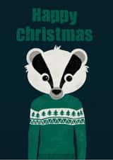 Happy Christmas jumper card | Badger Christmas Card created by Stripey Cats