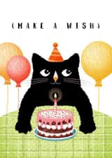 Make a wish birthday greeting card with cat, cake and balloons created by Pupsiku