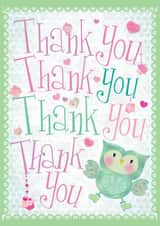 Cute happy owl thank you card. created by Rainbow Bee Creations
