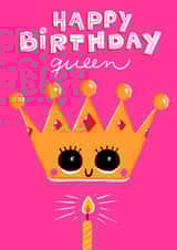 Cute Happy Birthday card for her, the Queen created by Paula Romani Studio