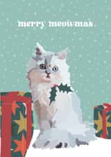 White cat christmas card created by boroughcollective