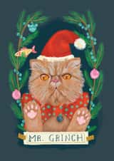 Mr. Grinch cat Christmas card created by Jolly Dragons