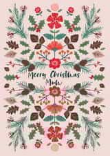 Winter - Folk - Botanical - Pretty - Floral - Merry Christmas Mum - Mum - Christmas Card created by Nina Raby - Jones