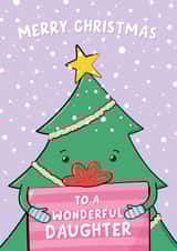 Cute Christmas Card For Daughter - Christmas Tree - Wonderful Daughter created by Macie Dot Doodles