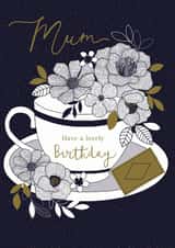 Floral teacup Birthday card created by Sarah Hustwaite Illustration