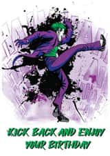 The Joker Kick Back DC Comics Birthday Card created by Cardology