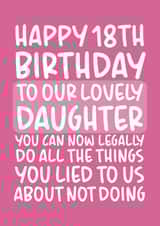 Happy 18th Birthday to our Lovely Daughter Funny Card From Parents created by Brogan Thomas