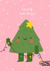 Happy Holidays! Cute cartoon Christmas tree and garland created by Nadya Barkova