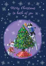Merry Christmas to both of you tree decorating card created by Slinkeee Illustration