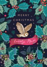 Merry Christmas Lovely Mum - Owl - Holly - Jolly Holly - Stars - Pretty - Berries - Lovely Mum - Mum - Christmas Card created by Angie Spurgeon