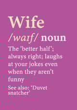 Wife Definition Birthday Anniversary Wedding Card created by @RoseDesignCards