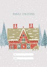 Christmas card with red house created by Alyona Shirokova