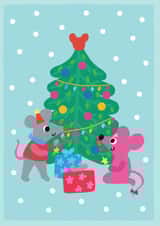 Cute mices around the Christmas tree with presents and gifts decorating created by @Doodle Bunny