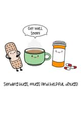 Sending hugs, mugs and helpful drugs get well soon created by Sassy Scribbles UK