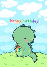cute dinosaur with cupcake happy birthday card created by Little Linas Cards