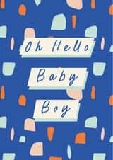 Hello New baby Boy Mid Century Abstract Blue Card created by Kattern Design