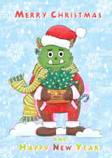Postcard for Christmas and New Year with a cute monster on it created by Svetlana Sadkova