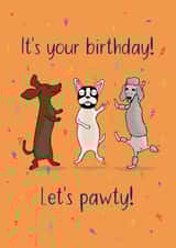 Dancing dogs birthday card - let's pawty! created by Maddy Bennett