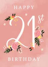 Pretty Pink Floral Happy 21st Birthday Card created by Making Meadows Ltd