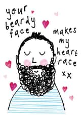 Cute Beard Face Valentines Day Card / Anniversary Card - Your Beardy Face Makes My Heart Race created by Bow & Bell
