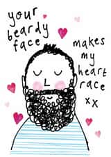 Cute Beard Face Valentines Day Card / Anniversary Card - Your Beardy Face Makes My Heart Race created by Bow & Bell