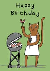 Cat BBQ Sausage Birthday created by Helen Ridley Illustration