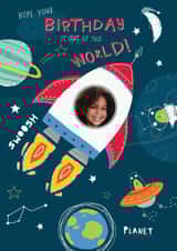 Personalised Birthday Photo Card created by cory reid - rocket space Birthday Personalised Photo Card 19195