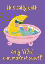 Funny Valentine's Day сard with a cheeky croissant in the bathtub created by bayutovania